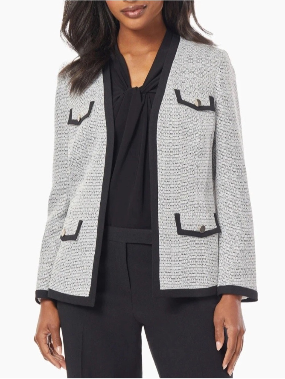 Kasper Petite Button Detail Framed Tweed Jacket Sz L